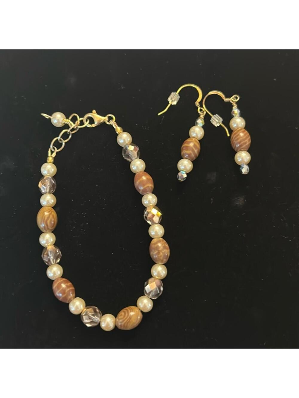 Brown zebra Jasper, Swarovski, and Czech glass bracelet & earrings set